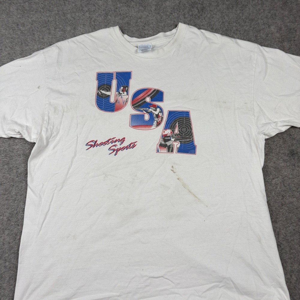 USA Shooting Sports T-Shirt Mens XXL White 80s Graphic Vintage 90s Beefy-T Retro - Picture 3 of 15
